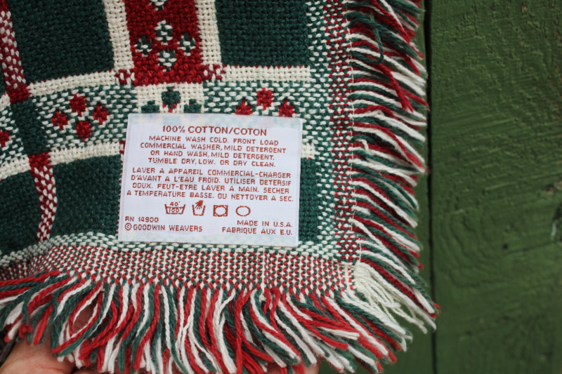 photo of never used vintage Christmas village scene blanket, Goodwin Weavers woven cotton tapestry blanket #5