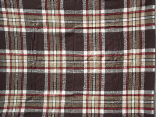 photo of never used vintage Faribo camp blanket or throw, brown and red plaid #2