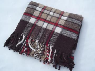 catalog photo of never used vintage Faribo camp blanket or throw, brown and red plaid