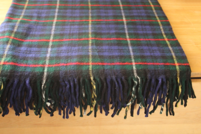 photo of never used vintage Troy blanket soft acrylic fringed throw, tartan plaid in deep blue  #4