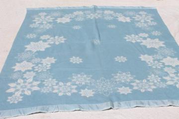 catalog photo of never used vintage acrylic blanket, reversible blue & white flowers & snowflakes