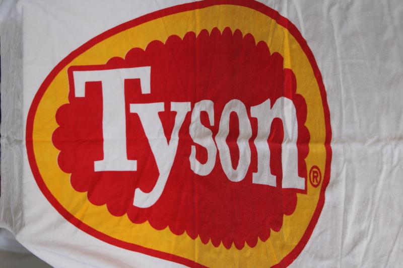 photo of never used vintage beach towel Tyson advertising logo, all cotton terrycloth beach blanket #1