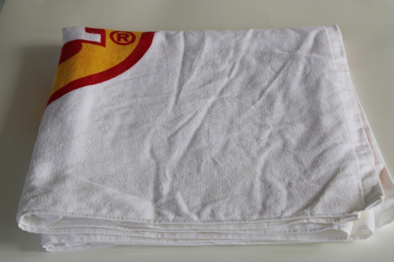 photo of never used vintage beach towel Tyson advertising logo, all cotton terrycloth beach blanket #4