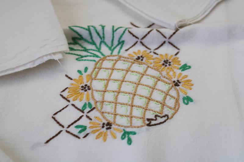 photo of never used vintage cotton flour sack towels fruit embroidery, kitchen towel set of 6 #3