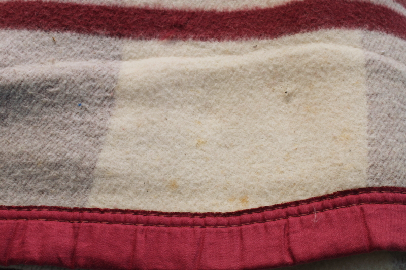 photo of never used vintage cotton rayon camp blanket double length blanket burgundy stripes #2