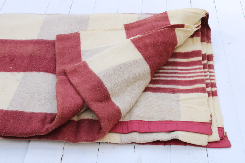 photo of never used vintage cotton rayon camp blanket double length blanket burgundy stripes #5