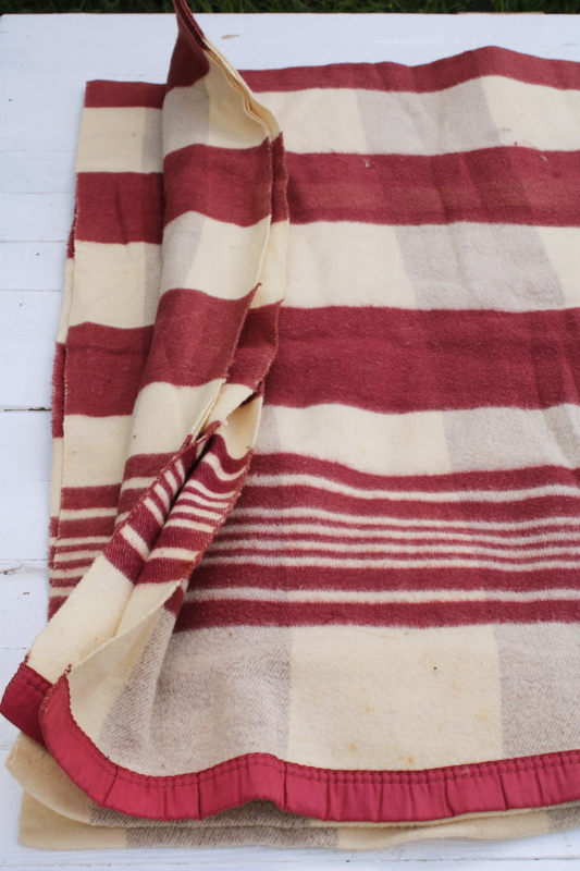 photo of never used vintage cotton rayon camp blanket double length blanket burgundy stripes #6