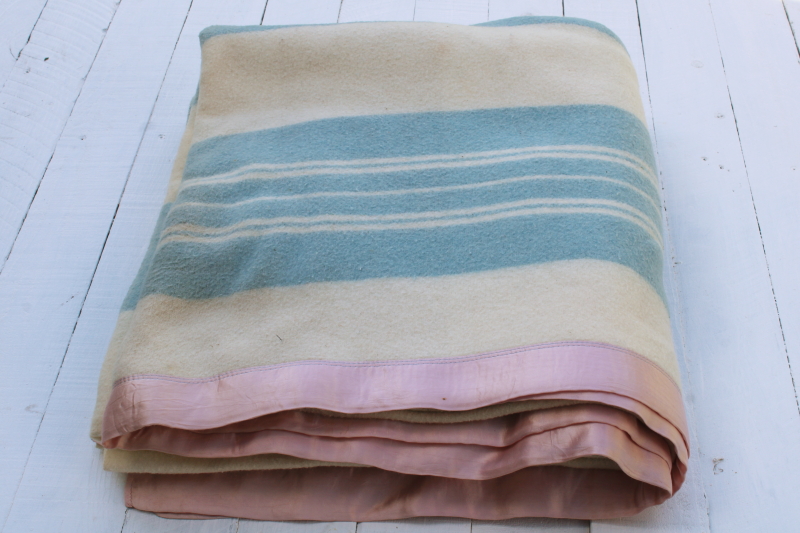 photo of never used vintage cotton rayon camp blanket double length blanket light blue stripes  #1