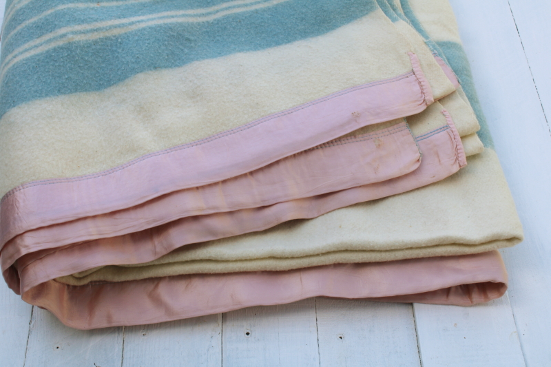 photo of never used vintage cotton rayon camp blanket double length blanket light blue stripes #2