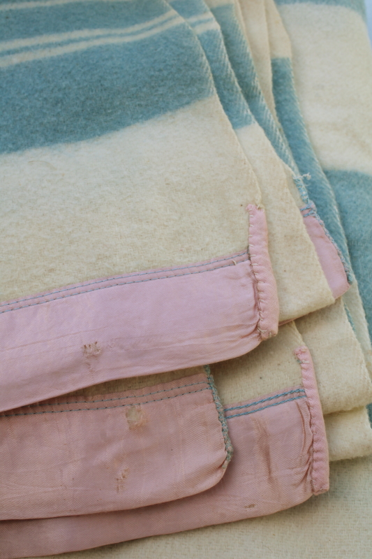 photo of never used vintage cotton rayon camp blanket double length blanket light blue stripes #3