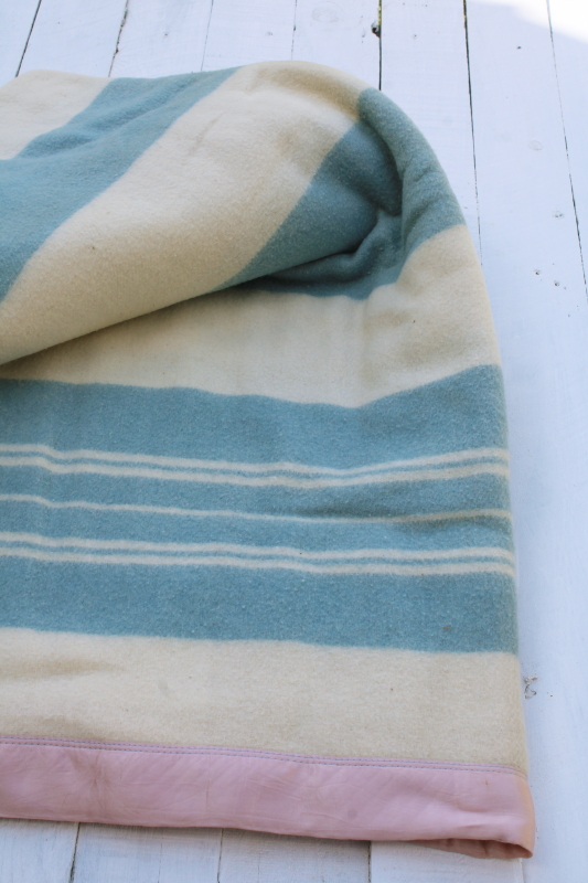 photo of never used vintage cotton rayon camp blanket double length blanket light blue stripes #4