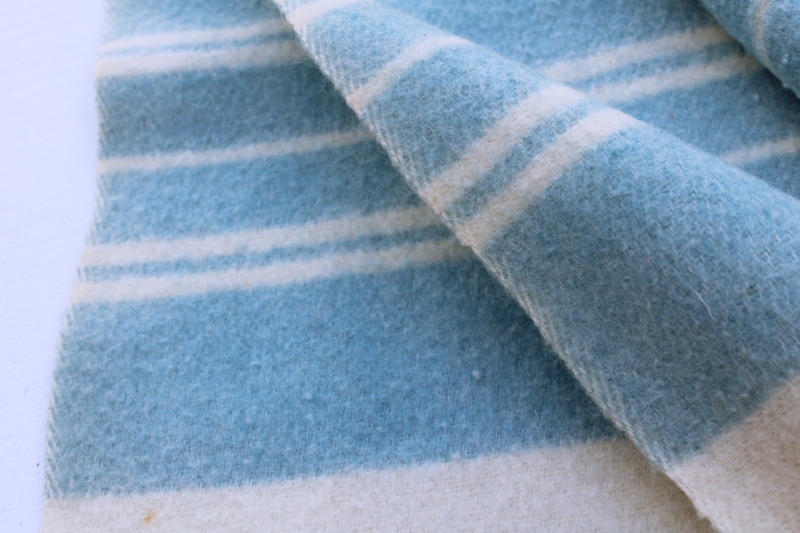 photo of never used vintage cotton rayon camp blanket double length blanket light blue stripes #6
