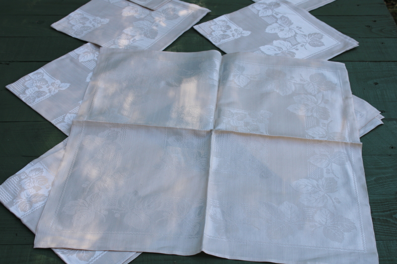 photo of never used vintage cotton rayon damask napkins, bramble leaf pattern ivory damask table linens set  #3