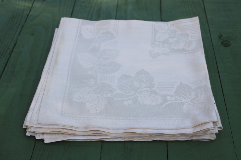 photo of never used vintage cotton rayon damask napkins, bramble leaf pattern ivory damask table linens set  #7