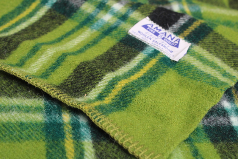 photo of never used vintage green tartan plaid wool blanket Amana woolen mills soft plush thick wool  #2