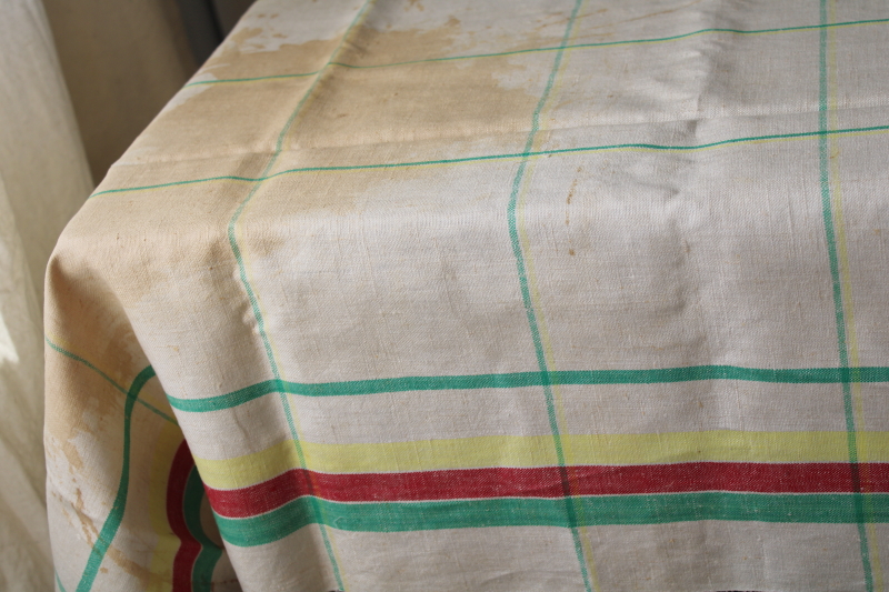 photo of never used vintage pure linen tablecloth, damaged cutter fabric for kitchen towels #4