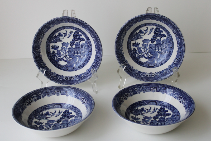 photo of never used vintage set four cereal bowls Johnson Bros England blue willow china  #1