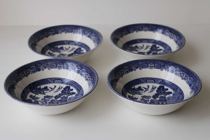 photo of never used vintage set four cereal bowls Johnson Bros England blue willow china  #6