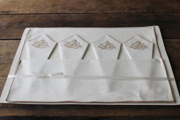 catalog photo of never used vintage table linens, ivory linen or cotton placemats & cloth napkins set