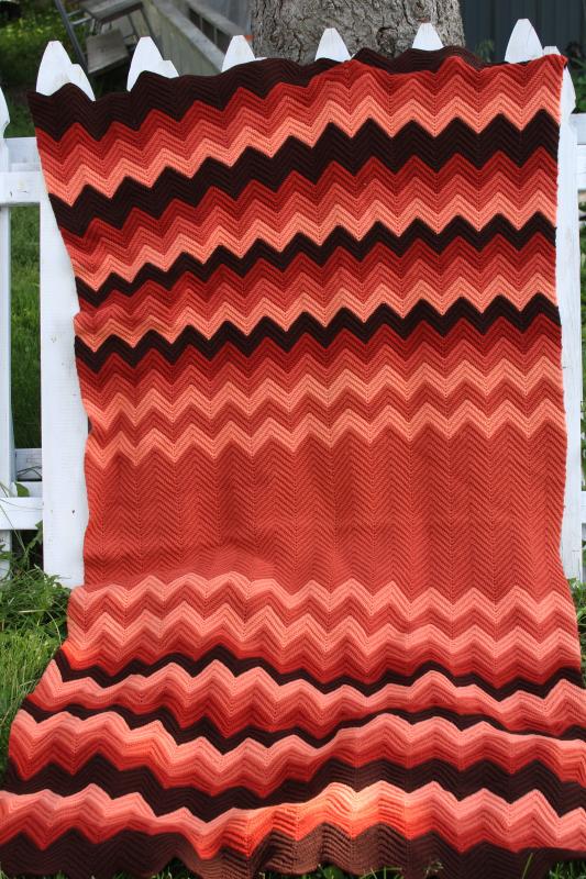 photo of never used vintage wool afghan blanket desert colors terracotta clay & brown #1