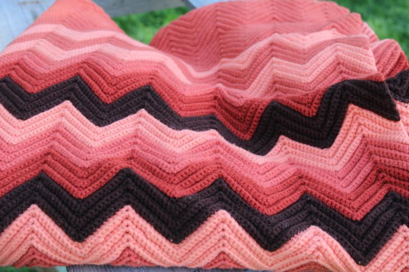 photo of never used vintage wool afghan blanket desert colors terracotta clay & brown #3