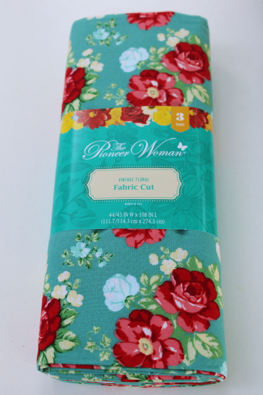 photo of new Pioneer Woman cotton fabric 3 yard cut Vintage Floral print on teal #1