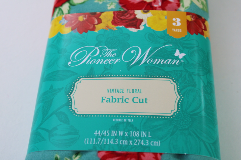 photo of new Pioneer Woman cotton fabric 3 yard cut Vintage Floral print on teal #2