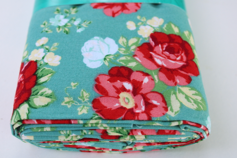 photo of new Pioneer Woman cotton fabric 3 yard cut Vintage Floral print on teal #3