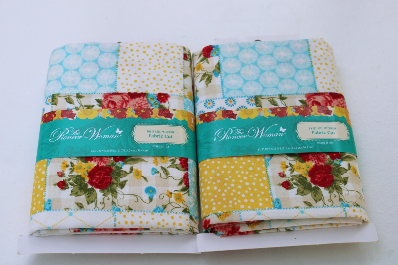 photo of new Pioneer Woman cotton fabric lot of two 1 yard cuts Sweet Rose floral patchwork print #1