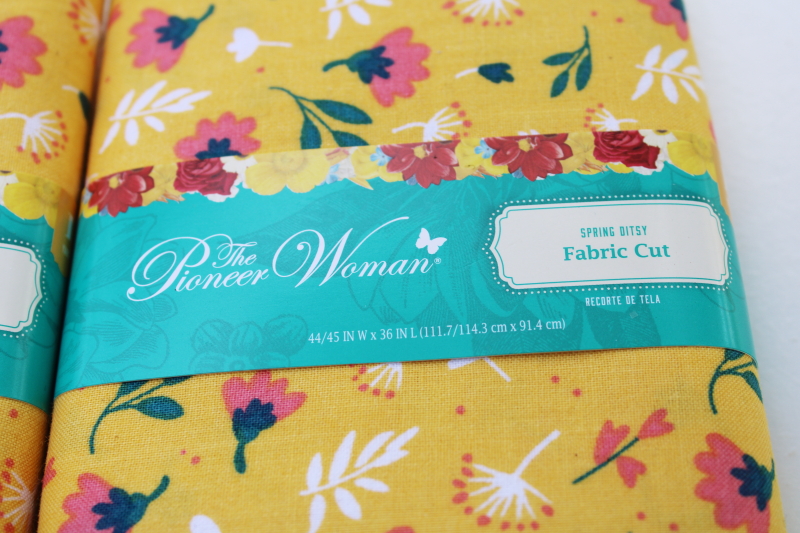 photo of new Pioneer Woman fabric lot of two 1 yard cuts Spring Ditsy floral print on yellow cotton #2