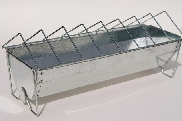 photo of new farm store stock chick chicken feeder, galvanized zinc metal grain mash trough pan #1