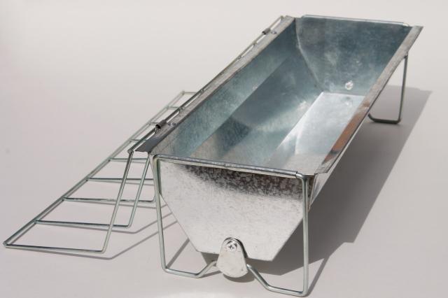 photo of new farm store stock chick chicken feeder, galvanized zinc metal grain mash trough pan #4