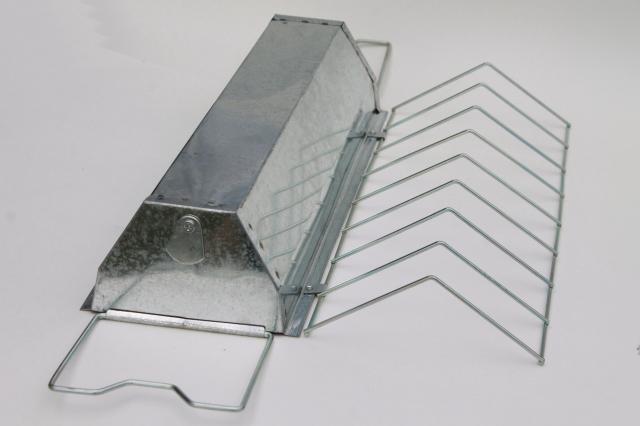 photo of new farm store stock chick chicken feeder, galvanized zinc metal grain mash trough pan #8