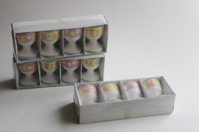 photo of new in box 1990s vintage hand painted wood egg cups set made in China  #1