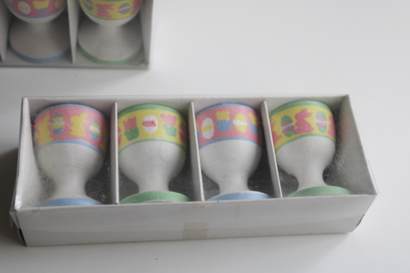 photo of new in box 1990s vintage hand painted wood egg cups set made in China  #2