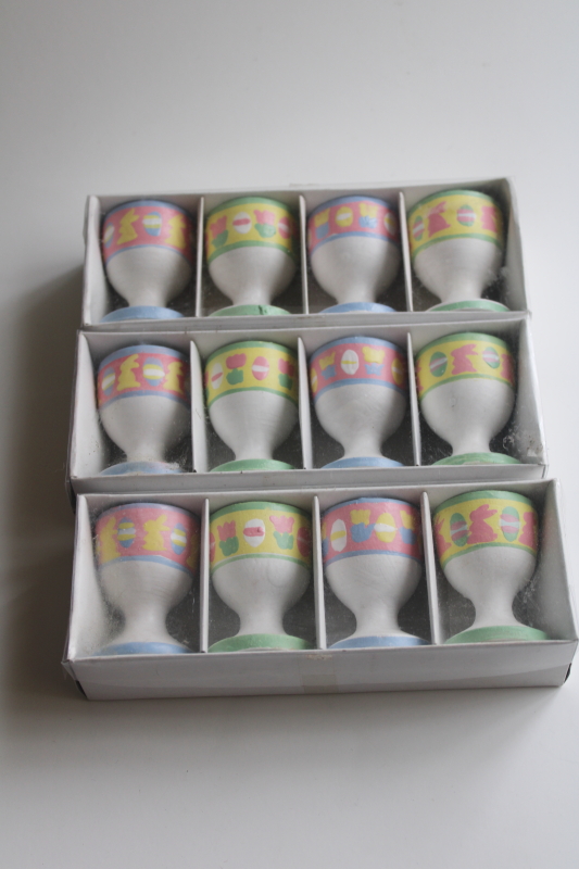 photo of new in box 1990s vintage hand painted wood egg cups set made in China  #3