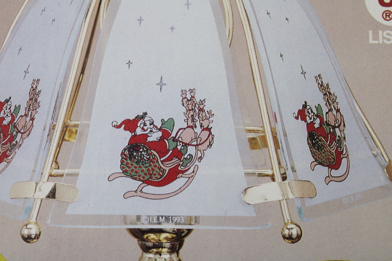 photo of new in box 1990s vintage touch lamp, Christmas Santa sleigh print glass shade  #6