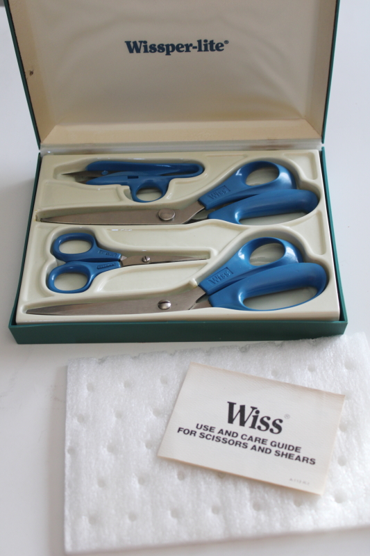 photo of new in box 70s vintage Wiss Wissper Lite sewing scissors set, embroidery snips, pinking shears #1