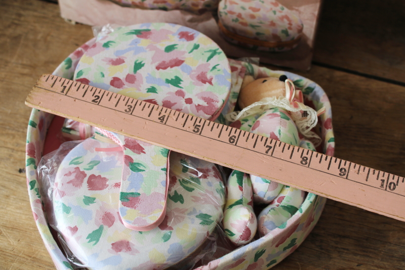 photo of new in box 80s vintage cottagecore girly vanity set, floral print cotton heart frame, trinket box etc  #7