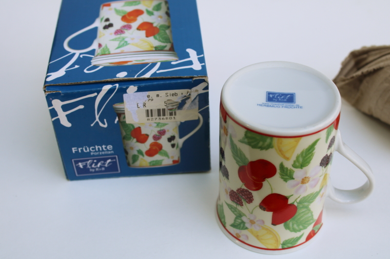 photo of new in box Fruchte porzellan Germany fruit pattern tea mug w/ china strainer and lid  #5