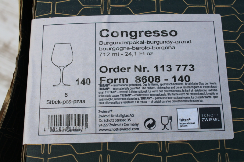 photo of new in box Schott Zwiesel Congresso pattern stemware, burgundy red wine glasses, huge goblets  #2