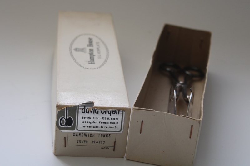 photo of new in box mid century vintage silver plated sandwich tongs, fancy server for tea sandwiches #2