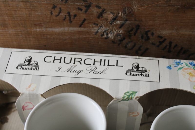 photo of new in box vintage Churchill English china tea mugs w/ cat silhouettes, cats in the garden  #2