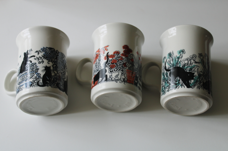 photo of new in box vintage Churchill English china tea mugs w/ cat silhouettes, cats in the garden  #3