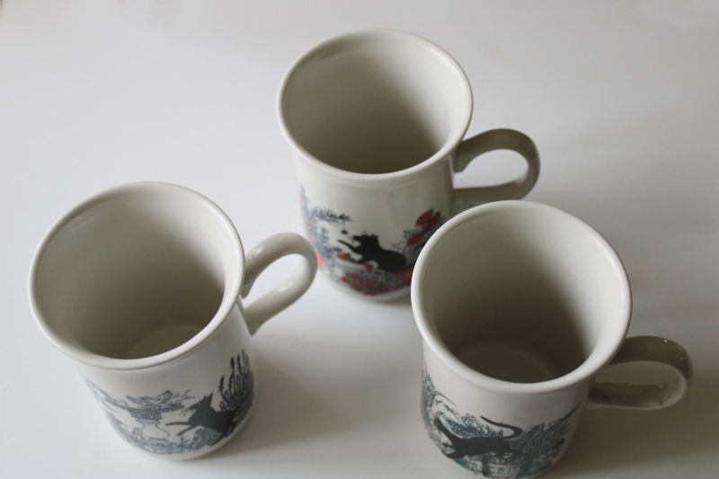 photo of new in box vintage Churchill English china tea mugs w/ cat silhouettes, cats in the garden  #4