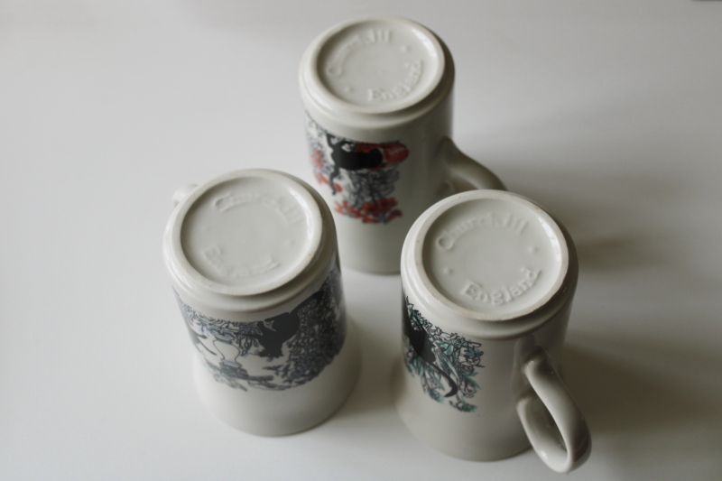 photo of new in box vintage Churchill English china tea mugs w/ cat silhouettes, cats in the garden  #5