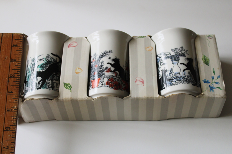 photo of new in box vintage Churchill English china tea mugs w/ cat silhouettes, cats in the garden  #7