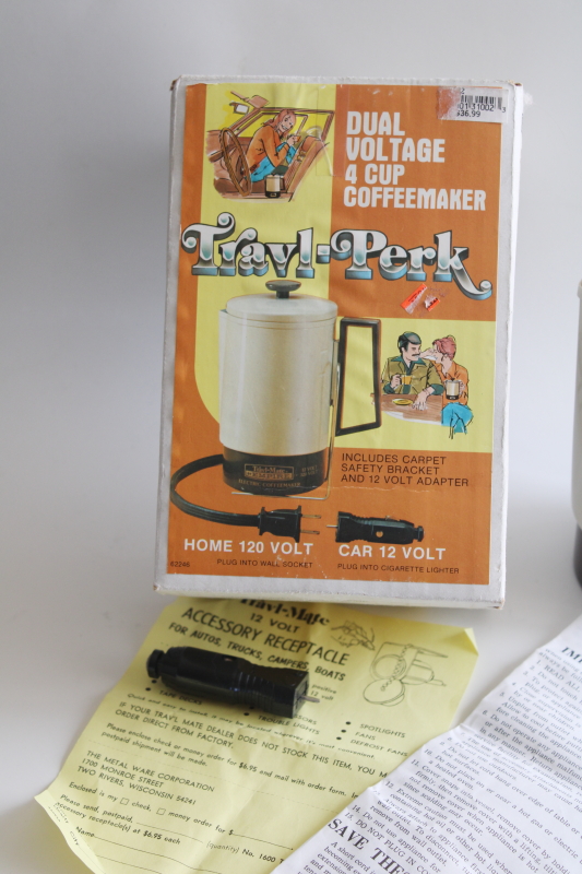 photo of new in box vintage Empire Travl Perk coffee pot percolator, 12 volt or 120 volt plug #3