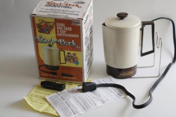 catalog photo of new in box vintage Empire Travl Perk coffee pot percolator, 12 volt or 120 volt plug