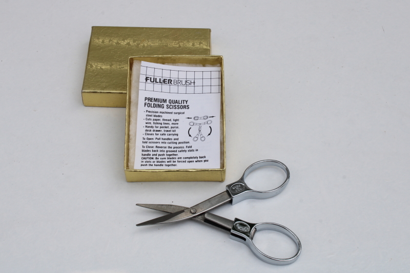 photo of new in box vintage Fuller Brush premium quality stainless folding scissors, tiny snips #1